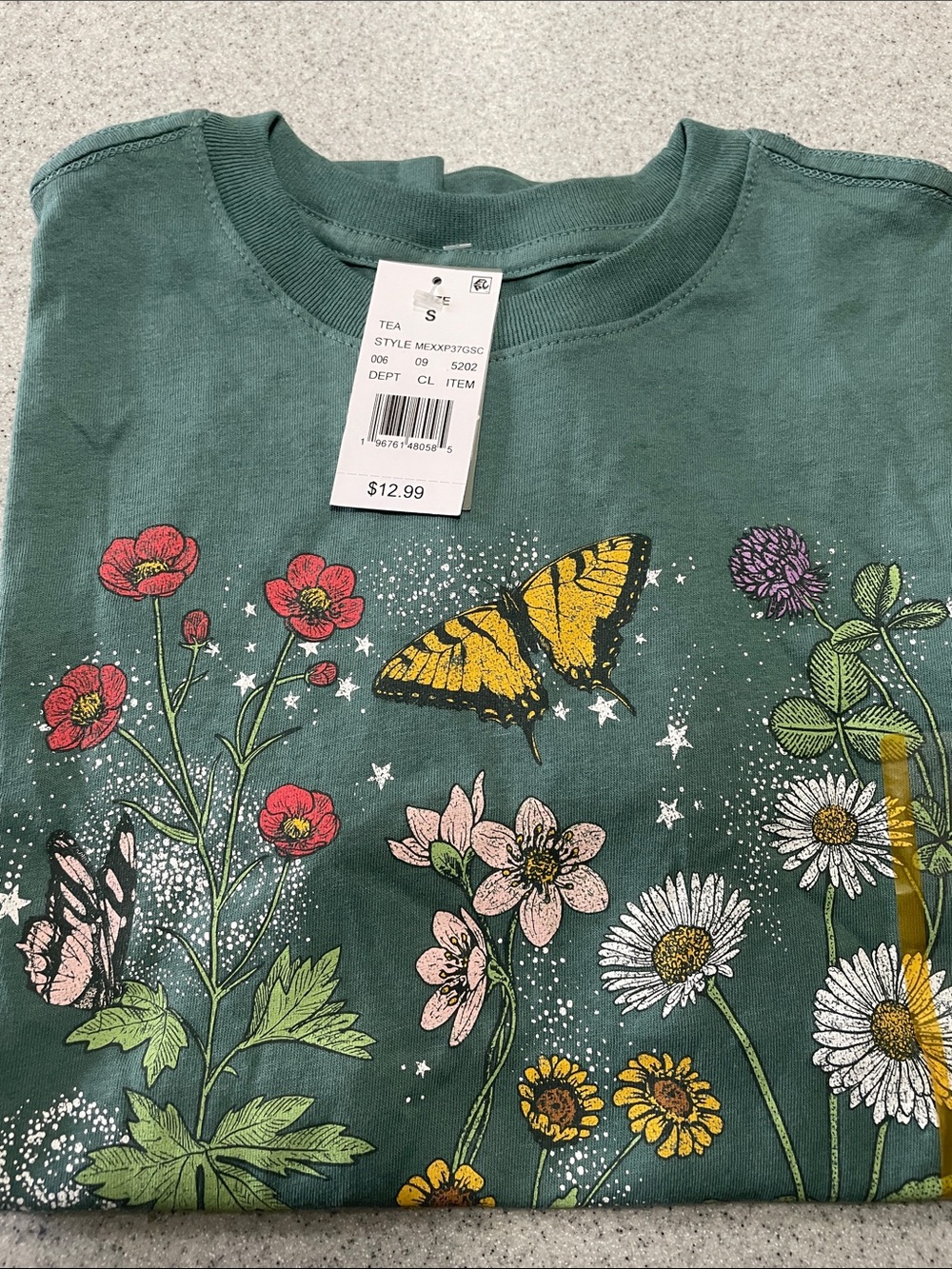Small Green Floral & Butterfly Graphic Tee